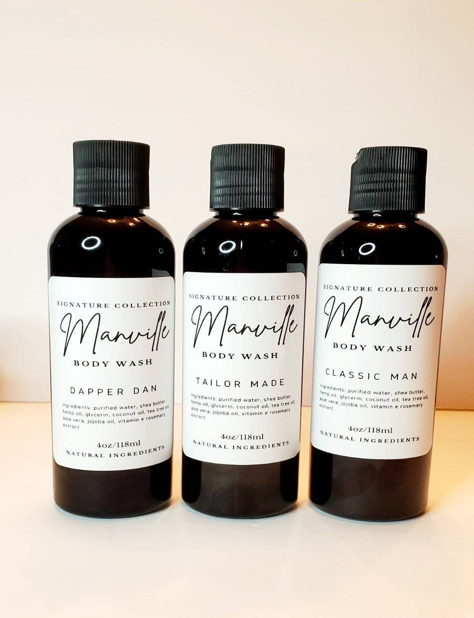 Manville (Men) Sophisticated Man Shea Butter Body Wash Sample Set of 3(4oz)|Gift for him