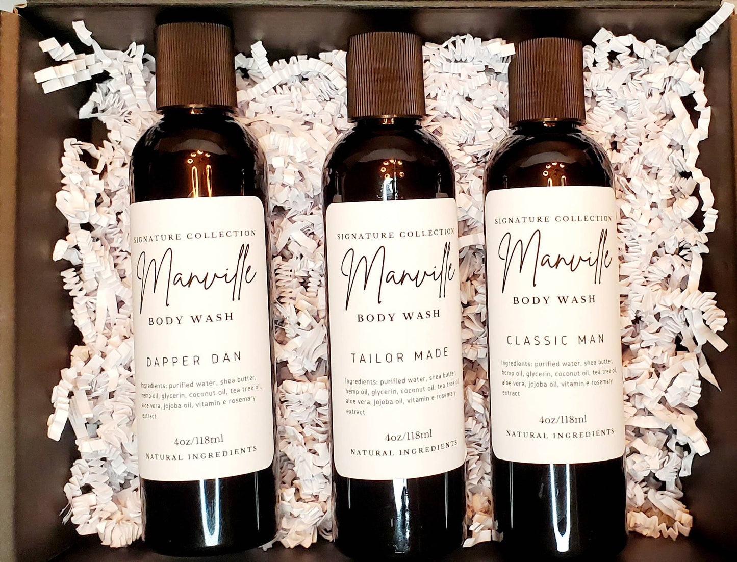 Manville (Men) Sophisticated Man Shea Butter Body Wash Sample Set of 3(4oz)|Gift for him