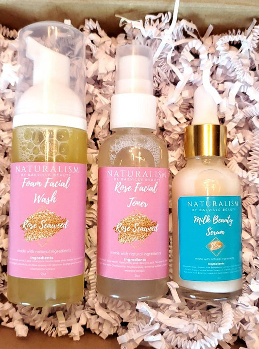Rose Seaweed Foam Facial Wash/ Toner w/Goat Milk Serum & Face Butta Set